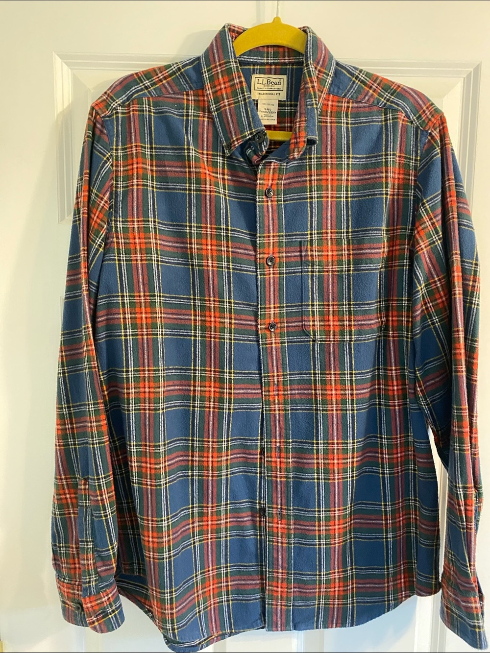 L.L. Bean Blue, Red & Green Plaid Cotton Button-Down Shirt
